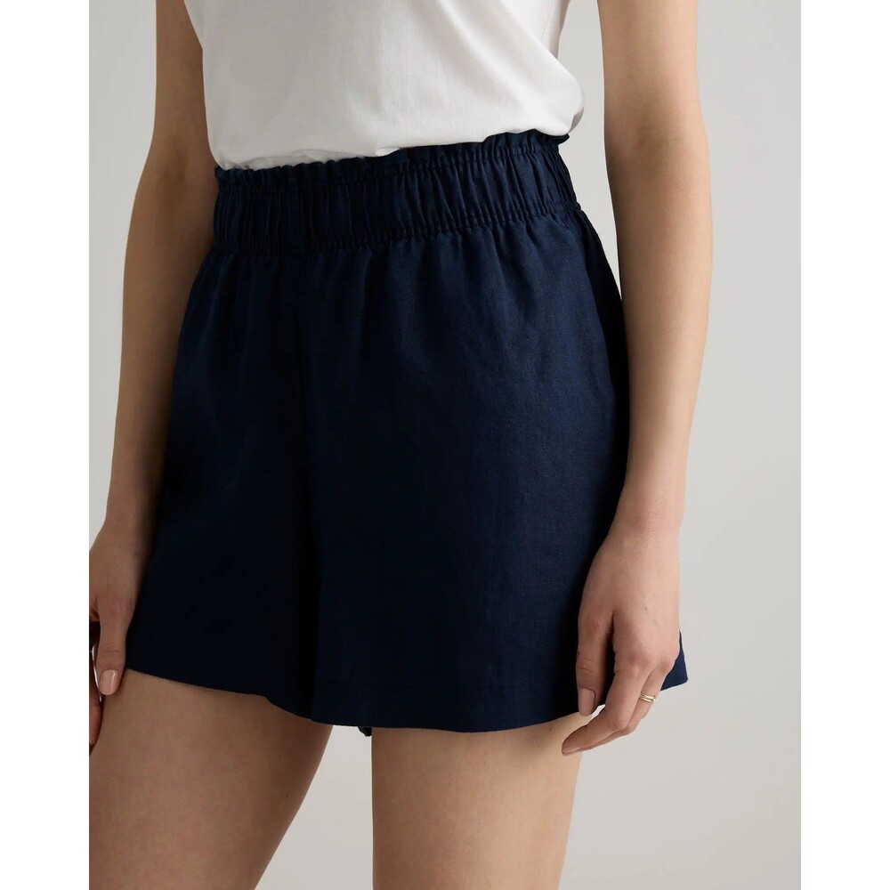 Quince Women's 100% European Linen High Waisted Shorts Deep Navy Size L